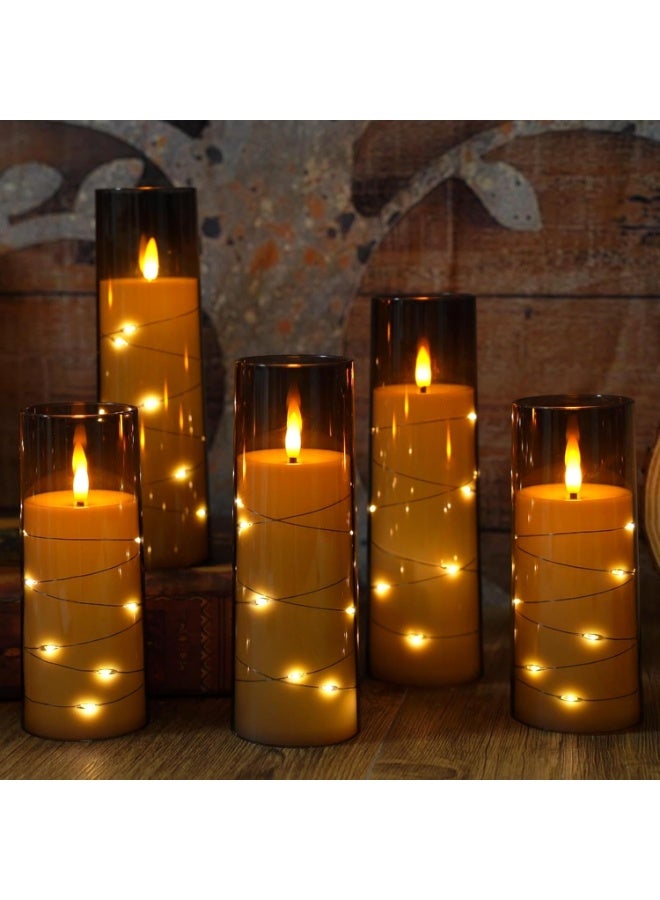 Bukela 5 PCS LED Candles with Timer Flickering Flameless Candles for Romantic Ambiance and Home Decoration Stable Acrylic Shell,With Embedded Star String，battery Operated Candles (Grey) - Image 1